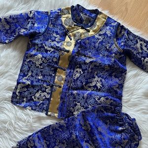 Boys 3 piece Chinese Outfit - Size 3T- Blue/Gold